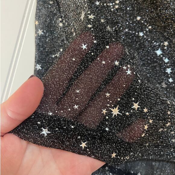 NWT MANGOPOP Collection SHEER Black Silver Stars Top Short Sleeve NYE - Size XL - Picture 2 of 8